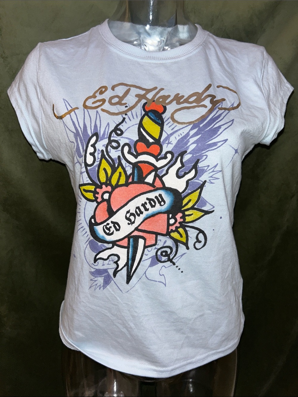 Ed Hardy White Short-Sleeve Tee with Heart & Dagger Graphic